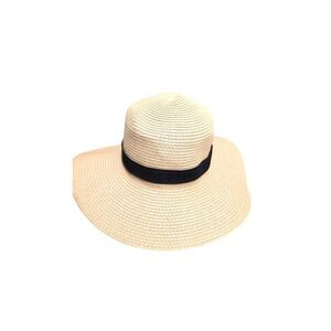 Madewell Women's Wide Brim Straw Beachy Garden Victorian Hat Black Band S-M